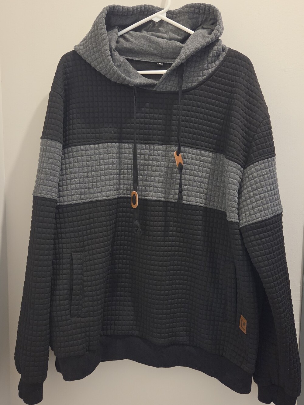 Quilted Waffle Hoodie Color Block Lightweight Pullover Y2K